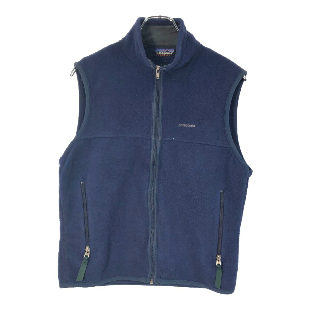 90年代 USA製 patagonia パタゴニア SYNCHILLA シンチラ フリースベスト アウトドア ネイビー(メンズ S)中古 古着 X2943