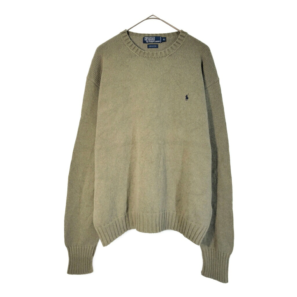 Polo by Ralph Lauren ポロ ラルフローレン コットンニットセーター カーキ(メンズ XL)中古 古着 X3135