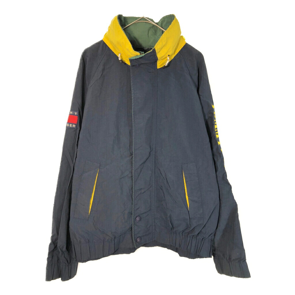 90年代 TOMMY HILFIGER トミーヒルフィガー セーリングジャケット ネイビー(メンズ L)中古 古着 X3155