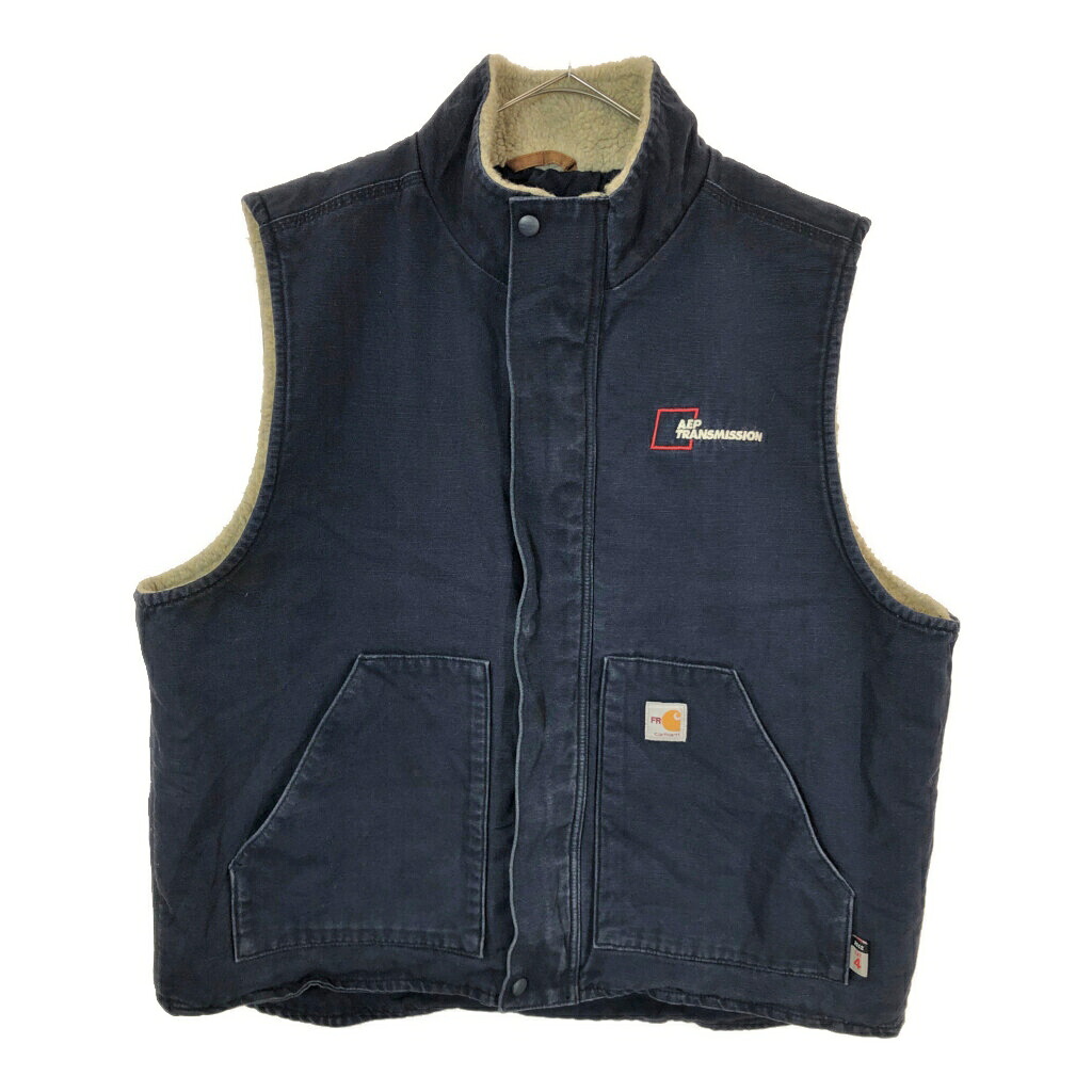 Carhartt FR カーハートFR CAT4 ダックベスト ワーク ネイビー(メンズ XL)中古 古着 X3279