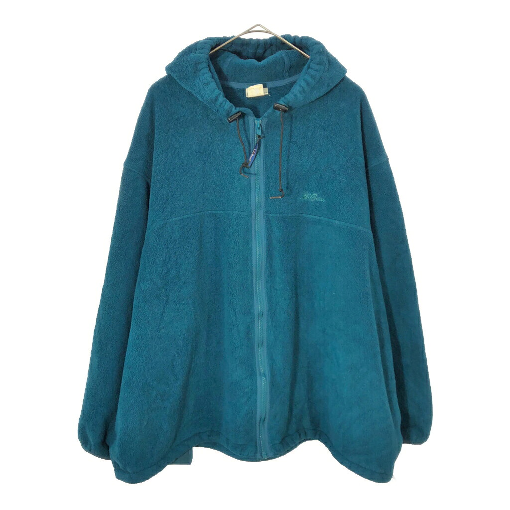 90年代 USA製 L.L.Bean エルエルビーン 筆記体ロゴ フーデッド フリースジャケット アウトドア グリーン(メンズ L)中古 古着 X3332