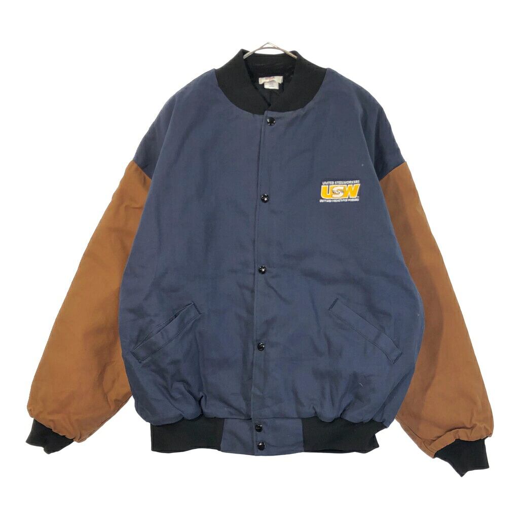 90年代 USA製 American Fit ワークジャケット 企業ロゴ ネイビー(メンズ XL)中古 古着 X3435