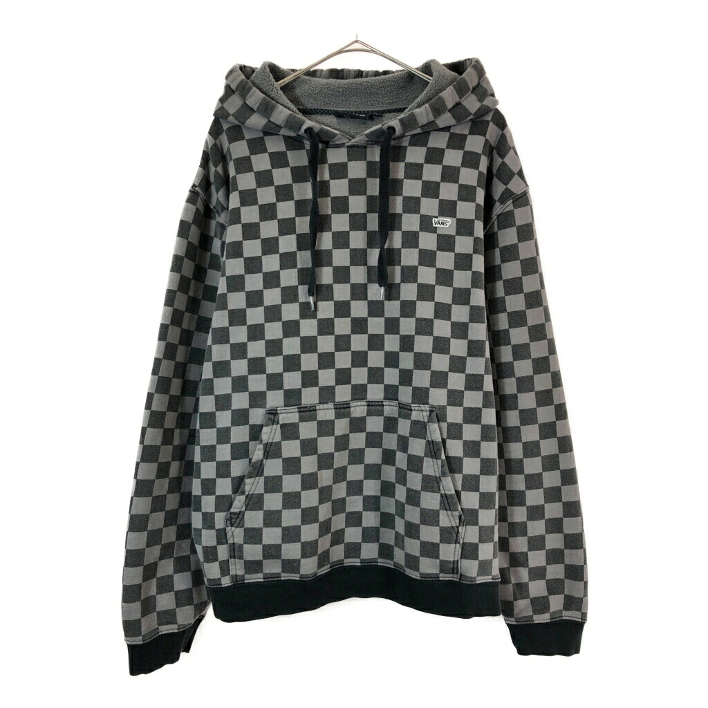 VANS ヴァンズ スウェット パーカー チェック グレー(メンズ L)中古 古着 X3765