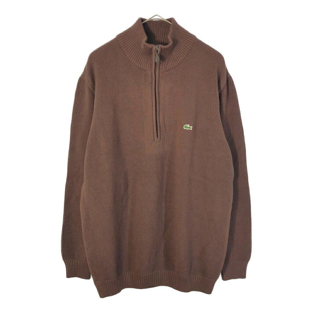ペルー製 LACOSTE ラコステ ワンポイントロゴ ハーフジップ コットンニット セーター ブラウン(メンズ 6)中古 古着 X3789