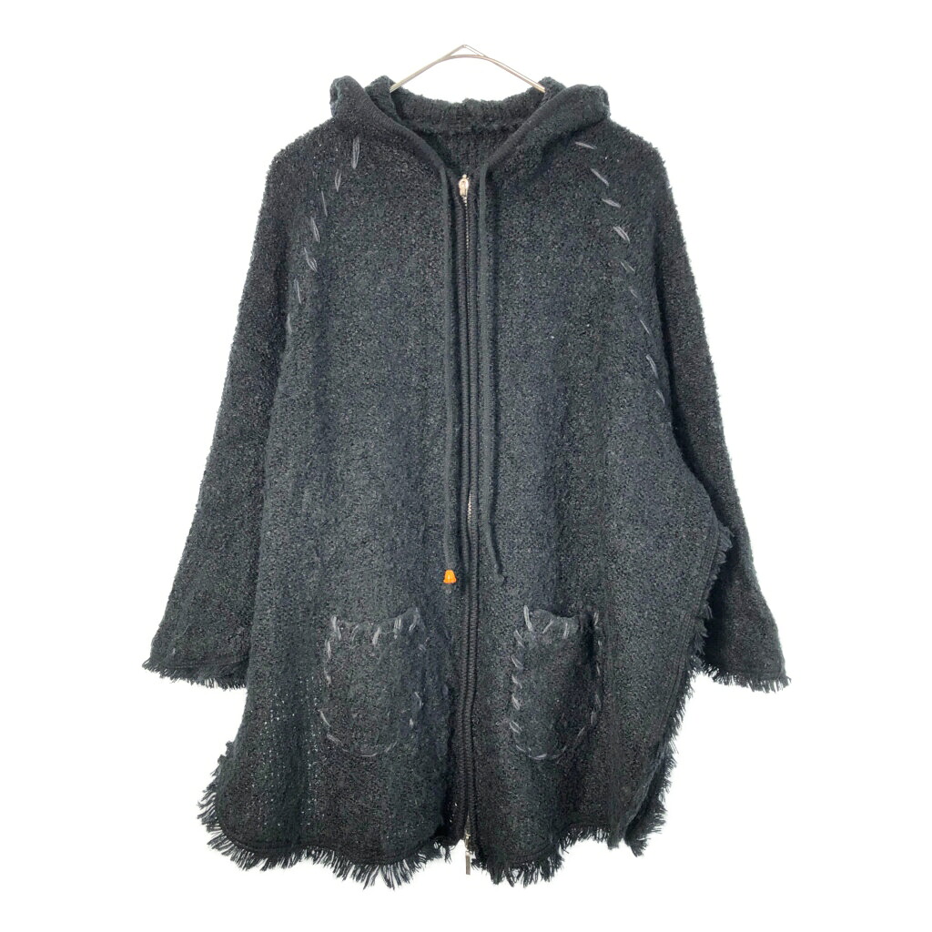 フーデッド フルジップ アクリルセーター 大きいサイズ ブラック(メンズ XXL相当)中古 古着 X3898