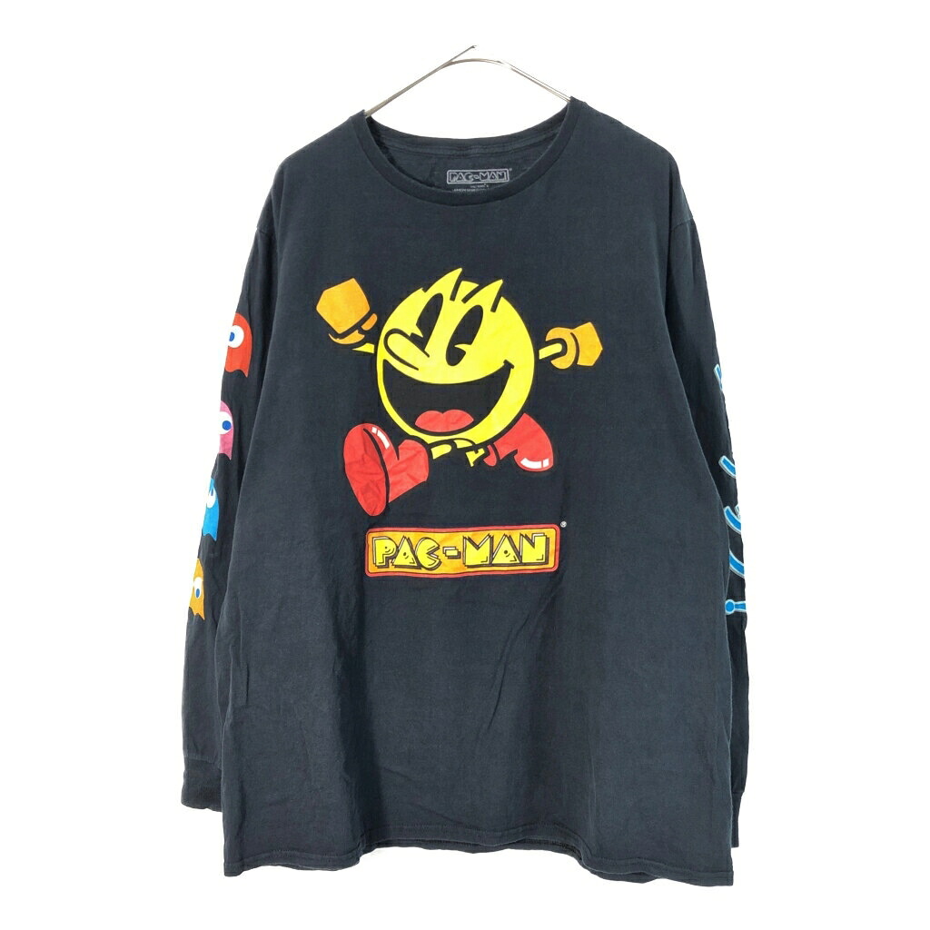 PAC-MAN パックマン 長袖Ｔシャツ ゲーム キャラクター ブラック(メンズ XL)中古 古着 X4079