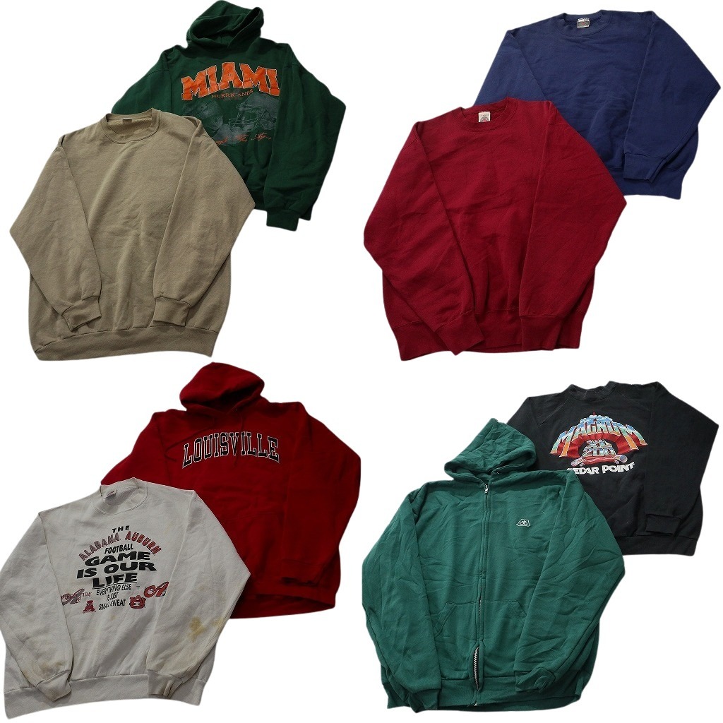 古着卸 まとめ売り USA製 スウェット 8枚セット (メンズ L /XL ) フーディー フルジップ アーチロゴ ネイビー レッド 赤 中古 古着 ND7126