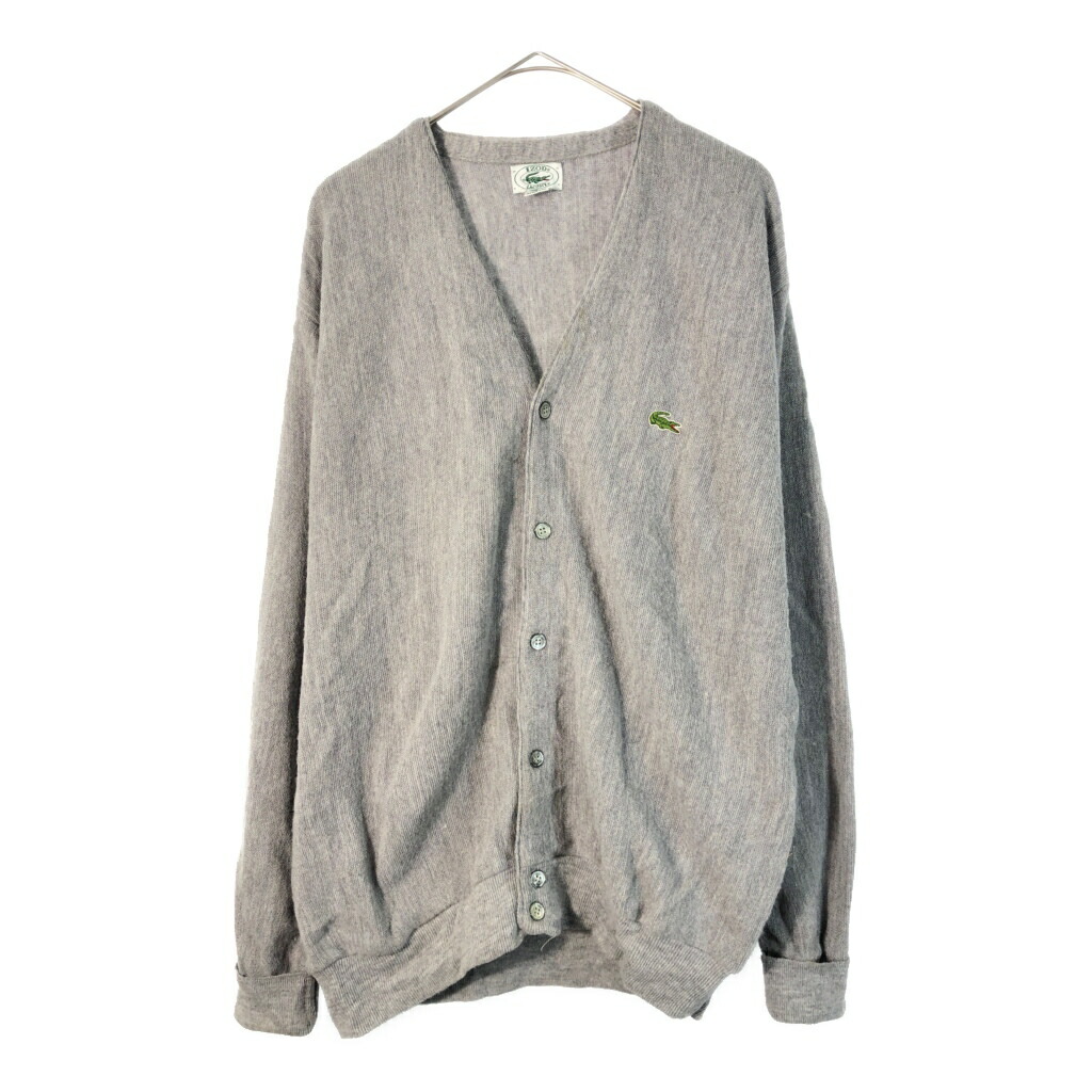 80年代 USA製 IZOD LACOSTE アイゾッド ラコステ アクリルニット カーディガン グレー(メンズ L)中古 古着 X4181