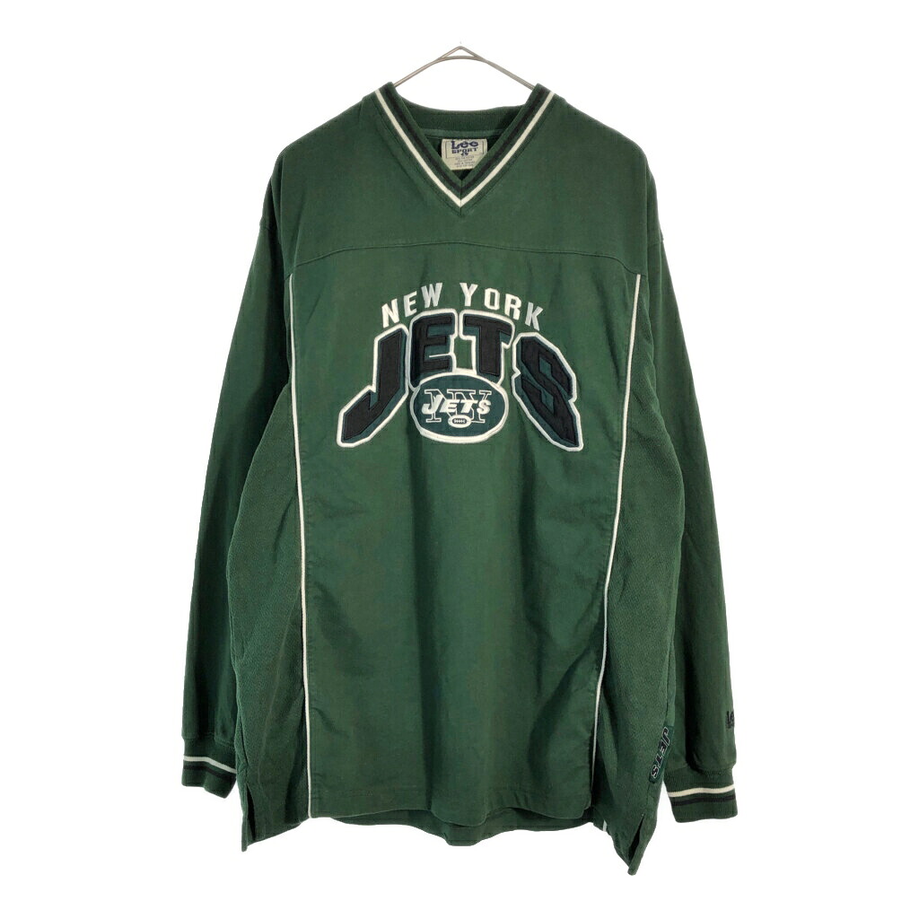 90年代 Lee SPORT リースポーツ NFL ニューヨーク・ジェッツ Vネック 長袖Ｔシャツ プロチーム アメフト(メンズ L)中古 古着 X4259