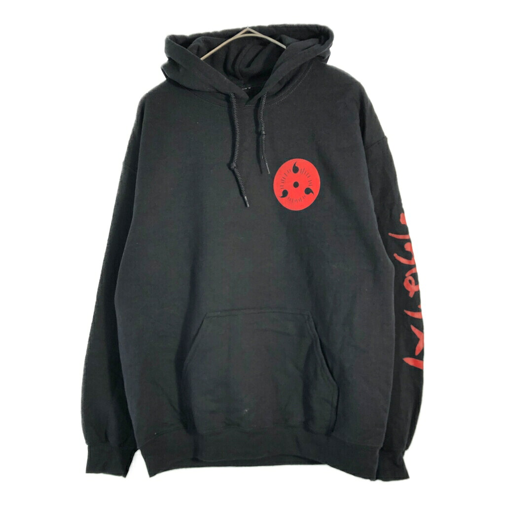 NARUTO Shippuden ナルト疾風伝 うちはサスケ スウェット パーカー アニメ キャラクター ブラック(メンズ M)中古 古着 X4267