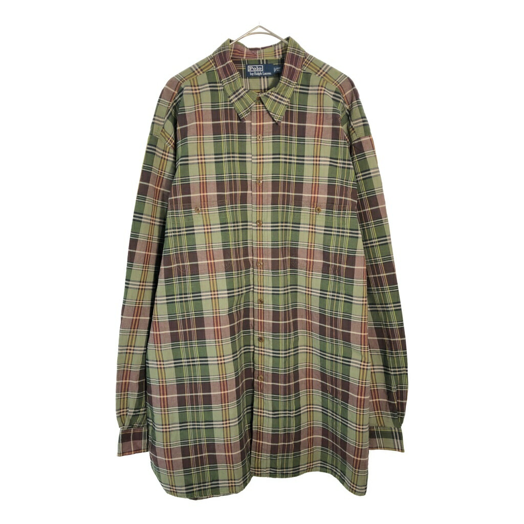 Polo by Ralph Lauren ポロ ラルフローレン 長袖シャツ 大きいサイズ マドラスチェック マルチカラー(メンズ 2XL)中古 古着 X4363