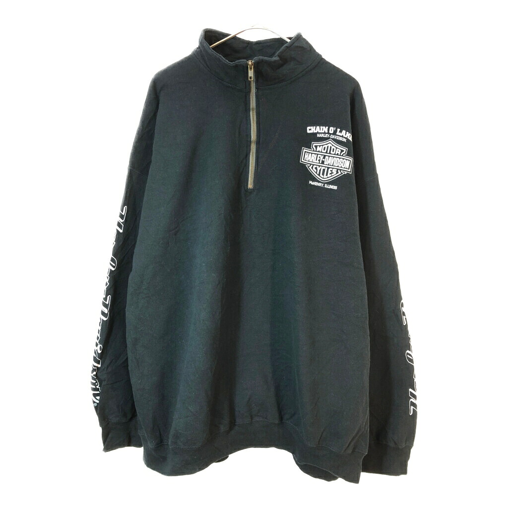 HARLEY DAVIDSON ハーレーダビッドソン ハーフジップ スウェット 大きいサイズ モーターサイクル ブラック(メンズ 2XL)中古 古着 X4412