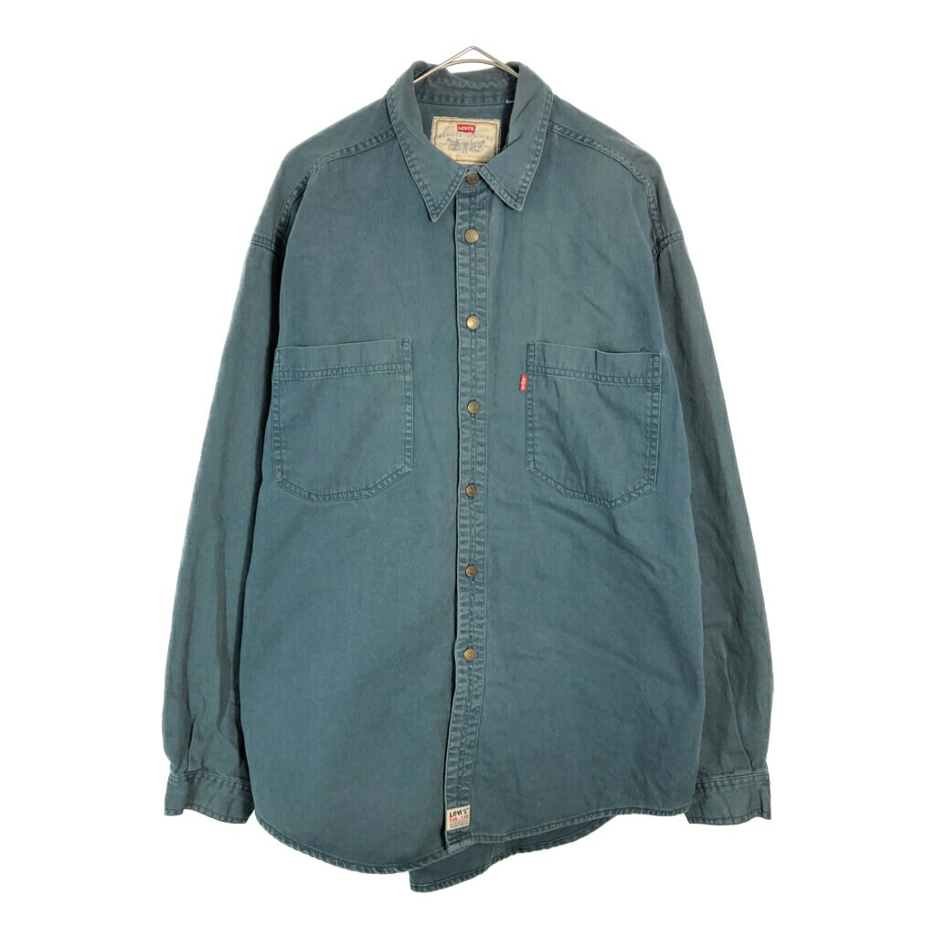 90年代 Levi's リーバイス 長袖シャツ グリーン(メンズ L相当)中古 古着 X4486