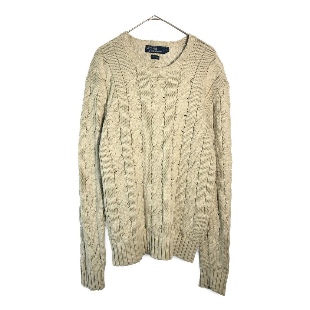 90年代 Polo by Ralph Lauren ポロ ラルフローレン ケーブルニット シルクセーター アイボリー(メンズ L)中古 古着 X4511｜YAMAHISA USEDCLOTHINGSHOP