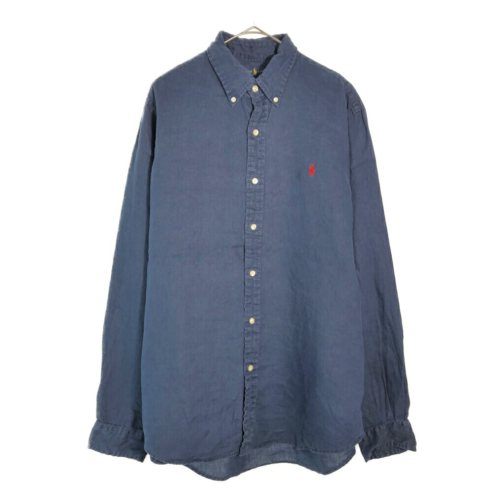 RALPH LAUREN ラルフローレン 長袖リネンシャツ ネイビー(メンズ L)中古 古着 X4523