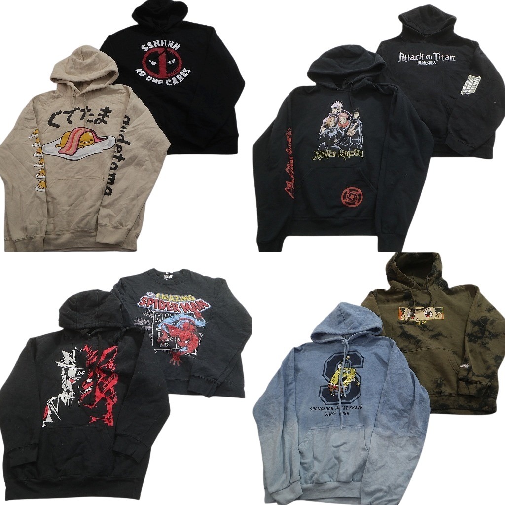 古着卸 まとめ売り キャラクター スウェット 8枚セット (メンズ M ) ぐでたま ヒロアカ ナルト スパイダーマン アニメ 中古 古着 ND8085