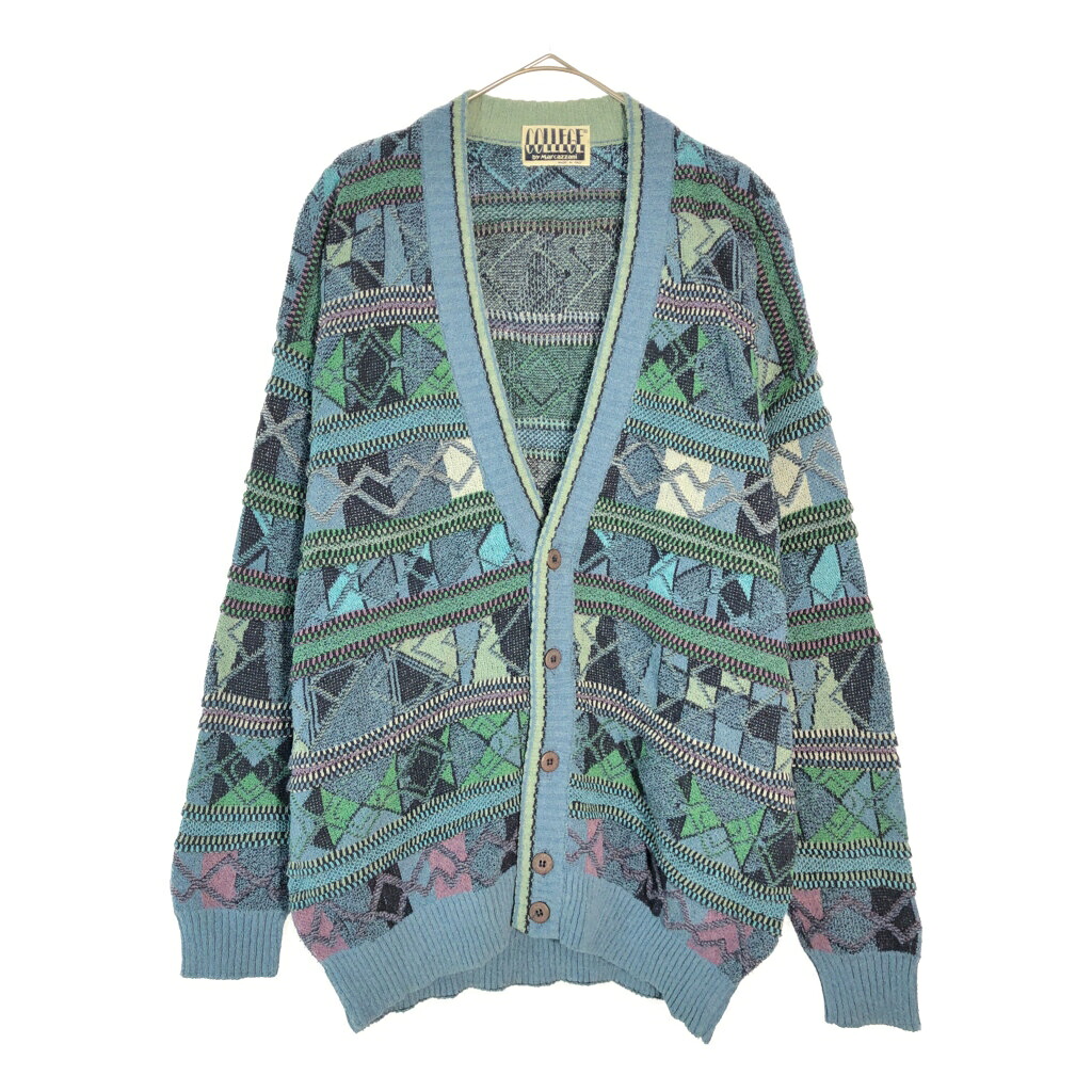 イタリア製 COLLEGE by Marcazzani アクリルニットカーディガン 総柄 マルチカラー(メンズ 52)中古 古着 X4635
