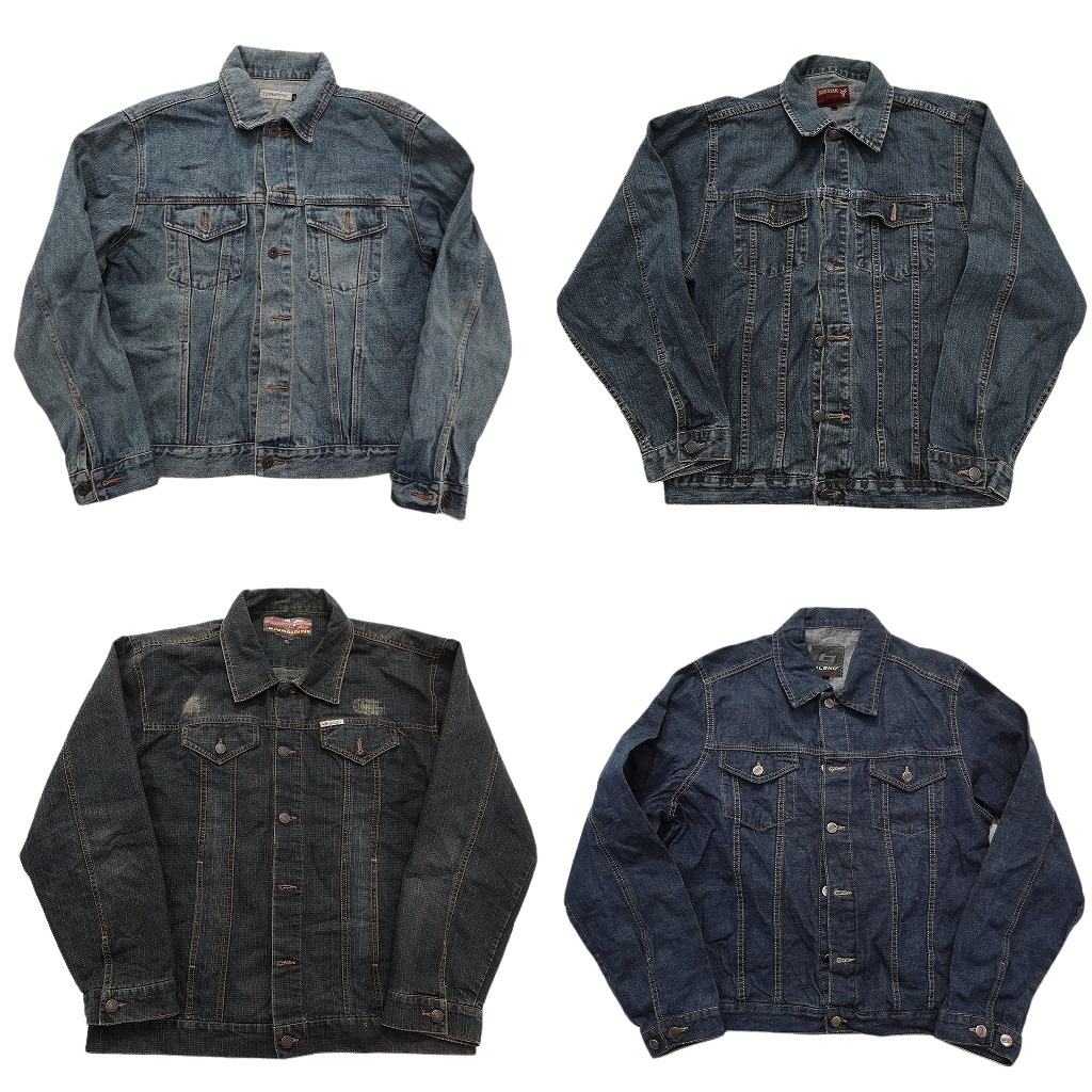 古着卸 まとめ売り トラッカーデニム ジャケット 4枚セット (メンズ XL ) フェード ダブルフラップ アメカジ 中古 古着 ND8334