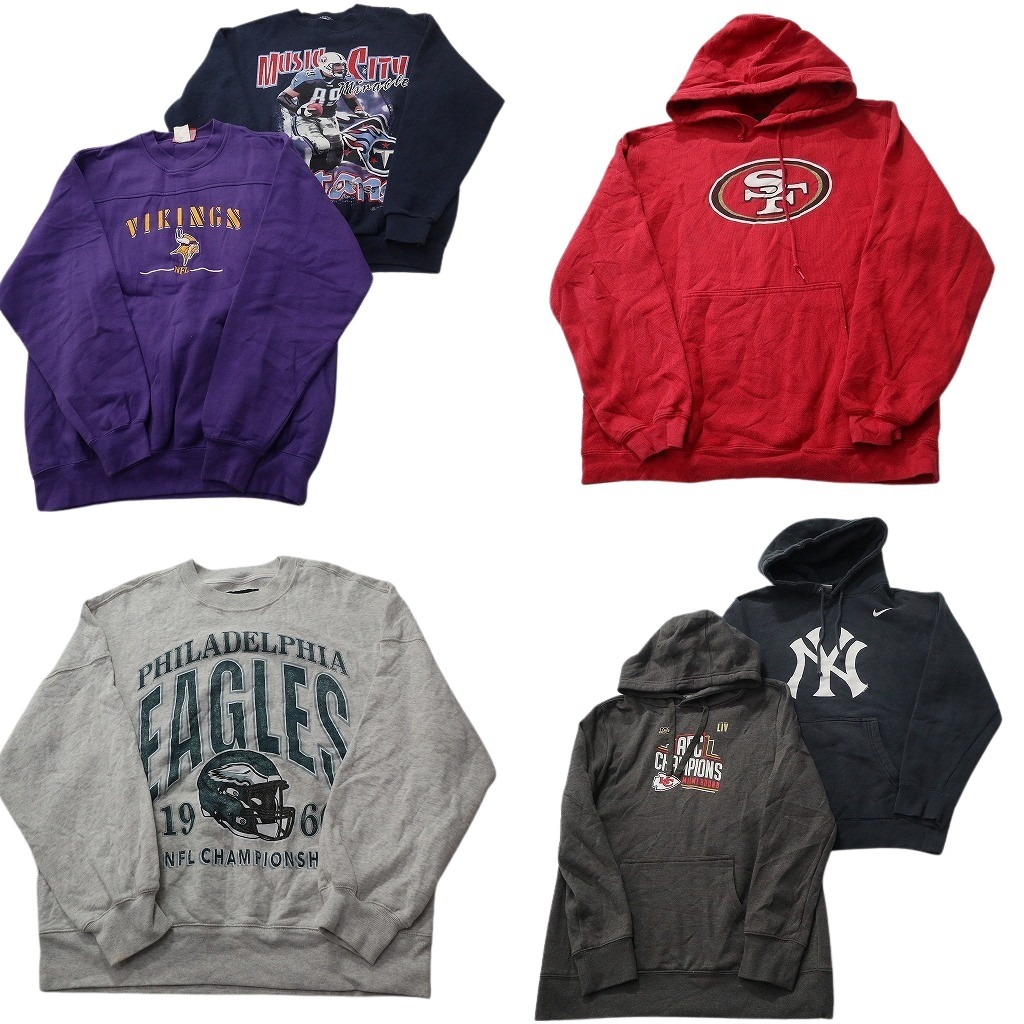 古着卸 まとめ売り プロチーム スウェット 6枚セット (メンズ S /M ) リーボック ナイキ NIKE NFL MLB ヤンキース タイタンズ 中古 ND8588