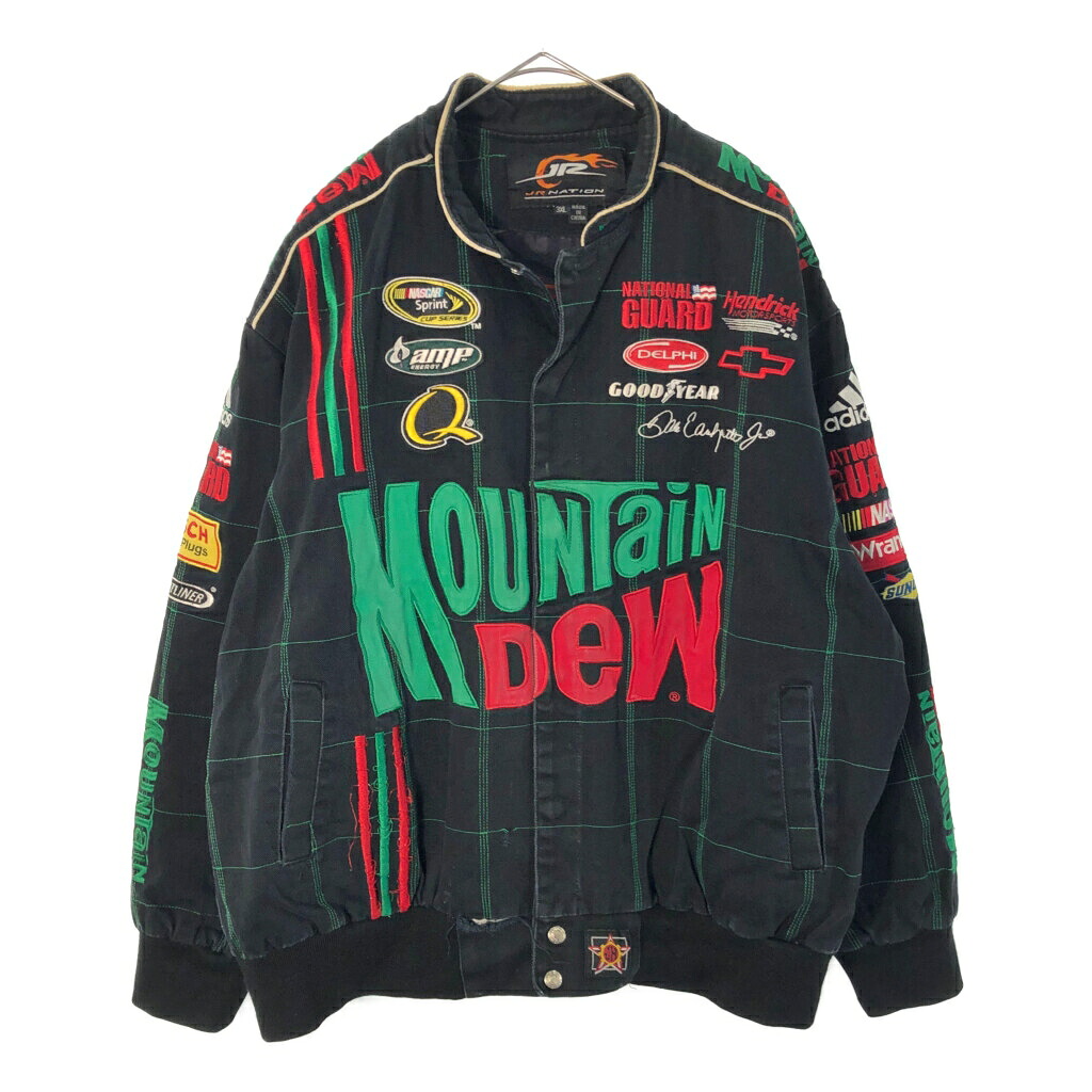 JR NATION NASCAR ナスカー コットンレーシングジャケット 大きいサイズ 企業ロゴ ブラック(メンズ 3XL)中古 古着 X4835