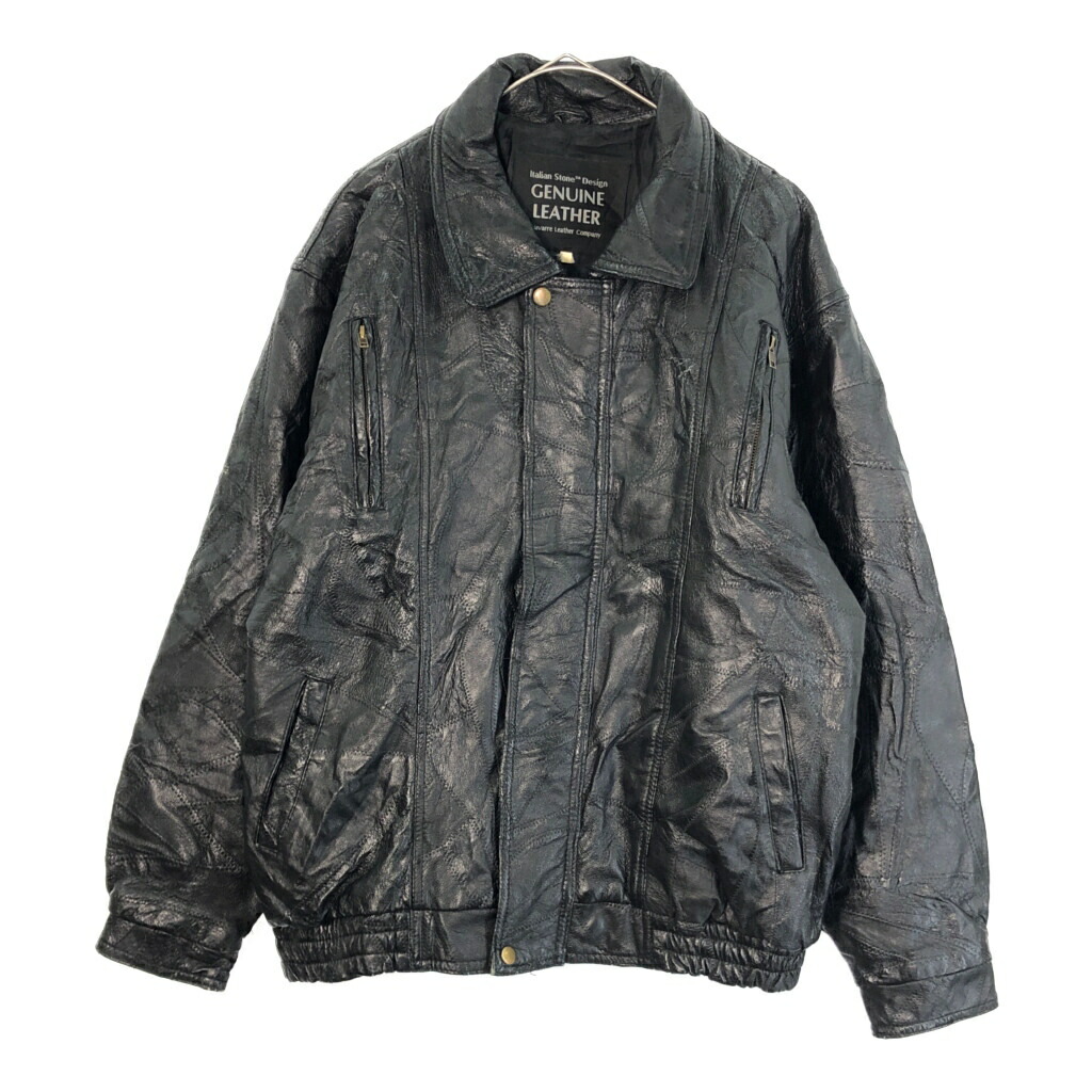 Navarre Leather Company パッチワーク レザージャケット ブラック(メンズ L相当)中古 古着 X5076|YAMAHISA USEDCLOTHINGSHOP