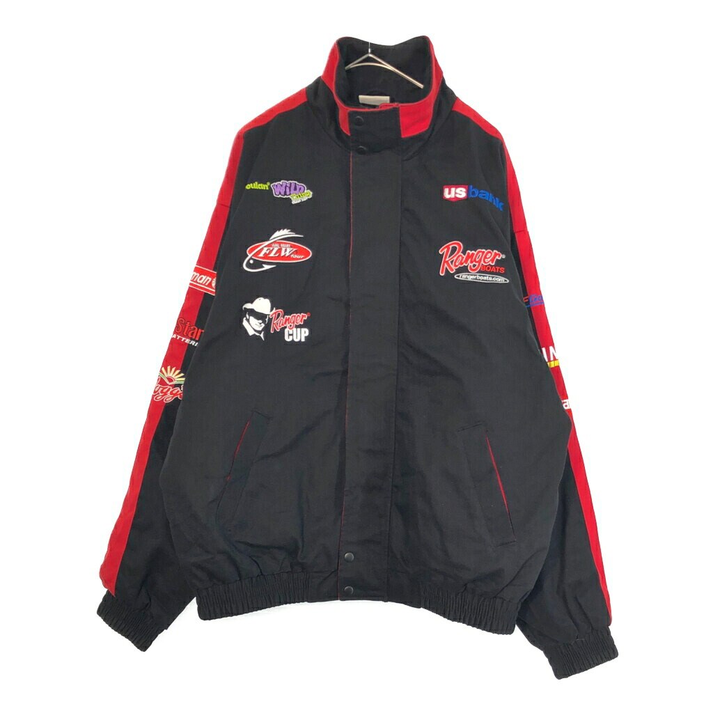 KUDZU レーシングジャケット 企業ロゴ ブラック(メンズ XL)中古 古着 X5081|YAMAHISA USEDCLOTHINGSHOP
