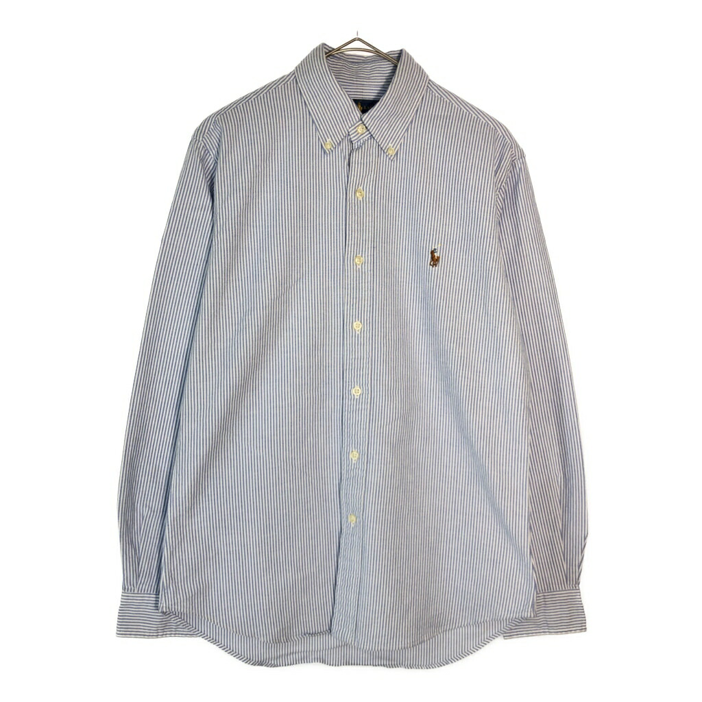 Polo by Ralph Lauren ポロ ラルフローレン ボタンダウン 長袖シャツ ストライプ ライトブルー(メンズ M)中古 古着 X5133