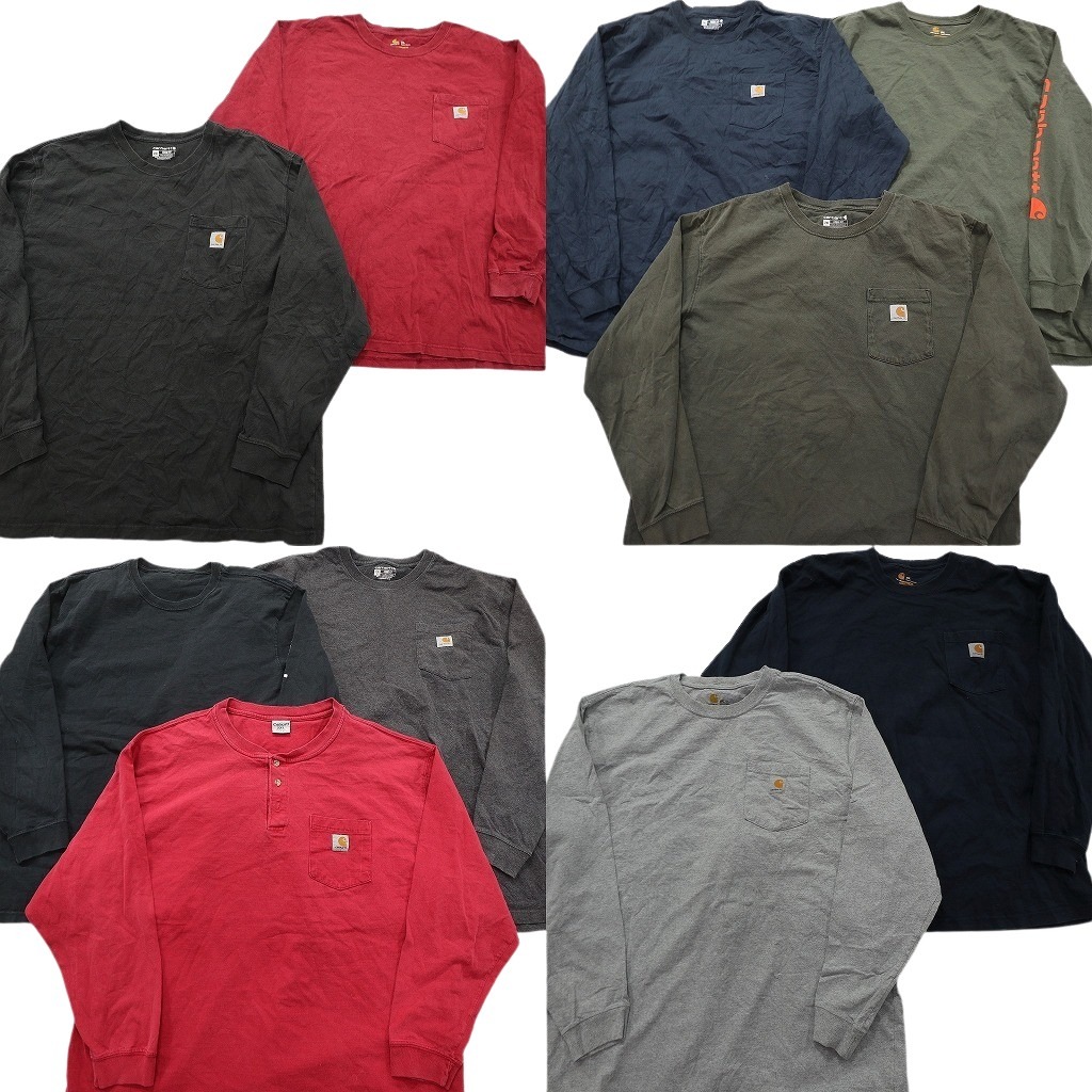 古着卸 まとめ売り カーハート Carhartt 長袖Tシャツ 10枚セット (メンズ 2XL ) ヘンリーネック グレー ネイビー 中古 古着 ND9099
