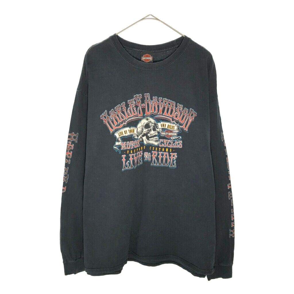 HARLEY DAVIDSON ハーレーダビッドソン 長袖Ｔシャツ モーターサイクル ブラック(メンズ XL相当)中古 古着 X5189