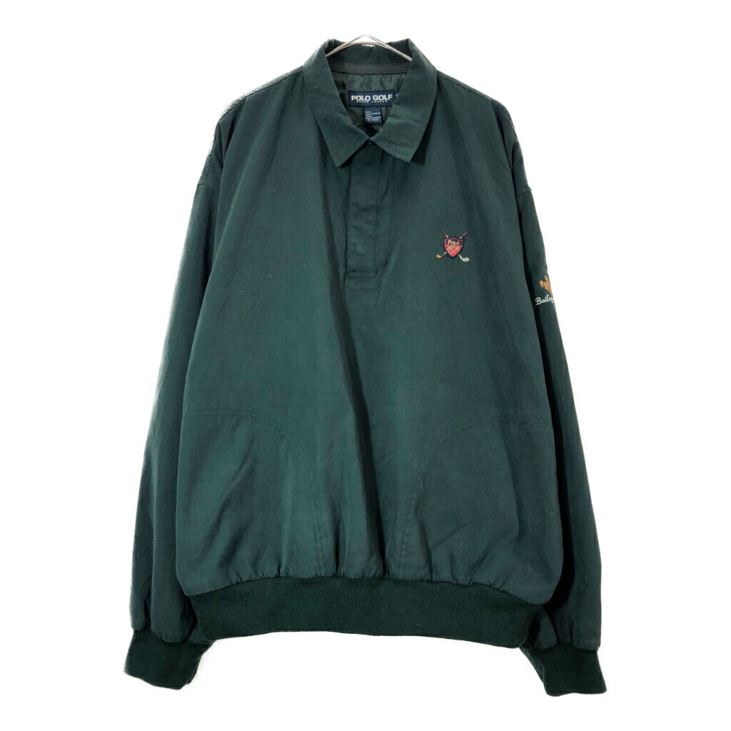 90年代 POLO GOLF ポロゴルフ ラルフローレン プルオーバージャケット グリーン(メンズ XL)中古 古着 X5249