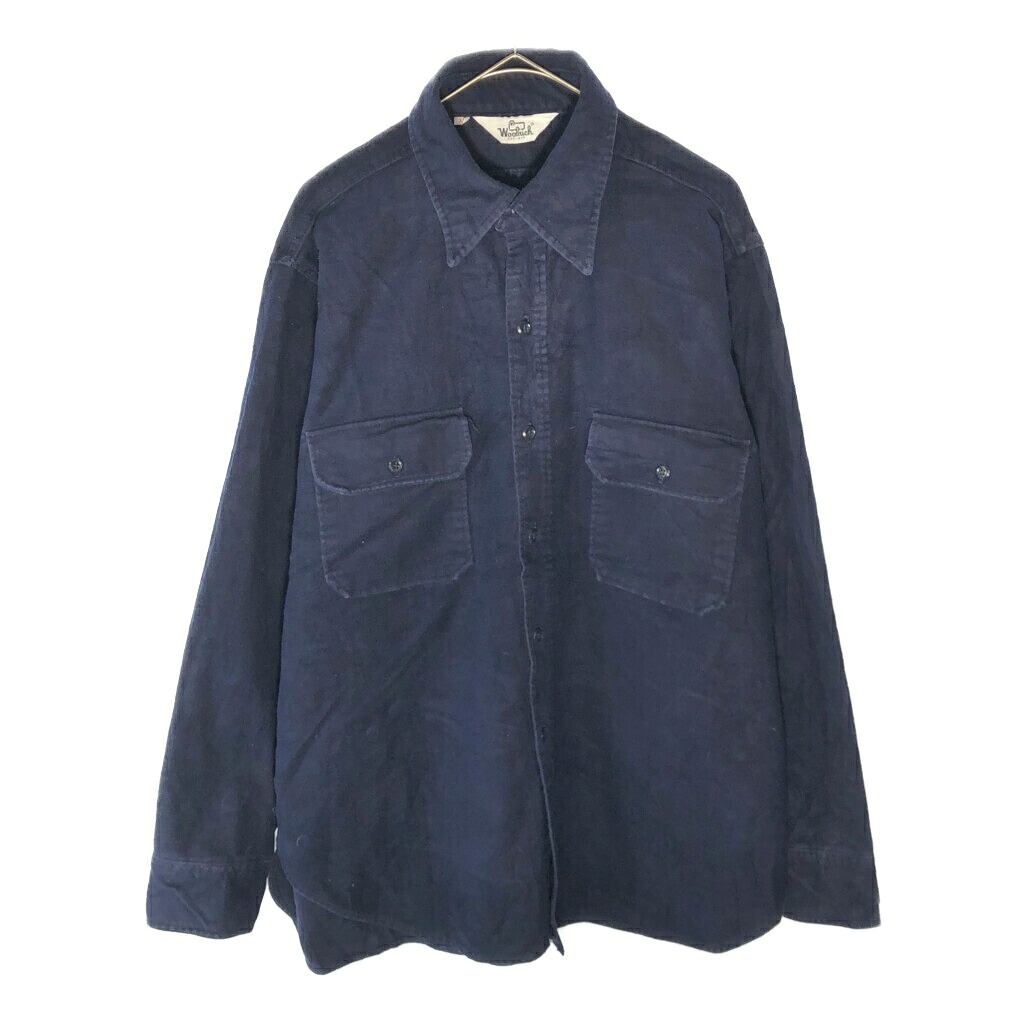 70年代 WOOLRICH ウールリッチ シャモアクロスシャツ ヴィンテージ アウトドア ネイビー(メンズ XL)中古 古着 X5264