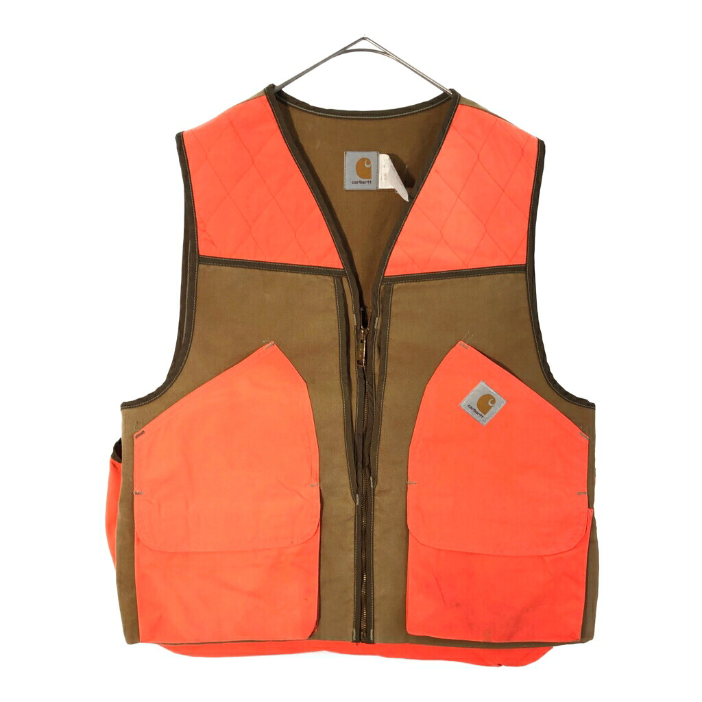90年代 USA製 Carhartt カーハート ダック ハンティングベスト ブラウン(メンズ L)中古 古着 X5342｜YAMAHISA USEDCLOTHINGSHOP