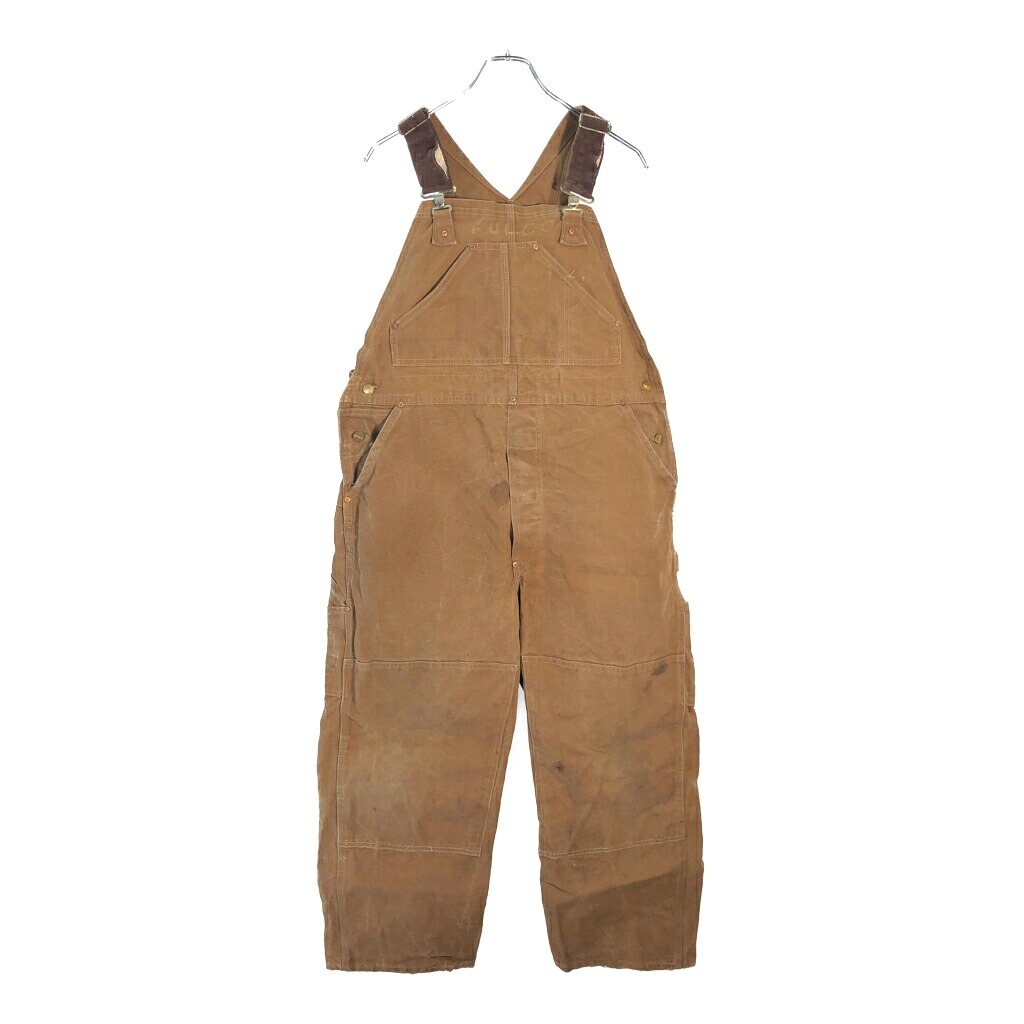 70年代 USA製 Carhartt カーハート ダック ダブルニー ビブオーバーオール ヴィンテージ 山ポケ(メンズ W41 L25相当)中古 古着 X5734