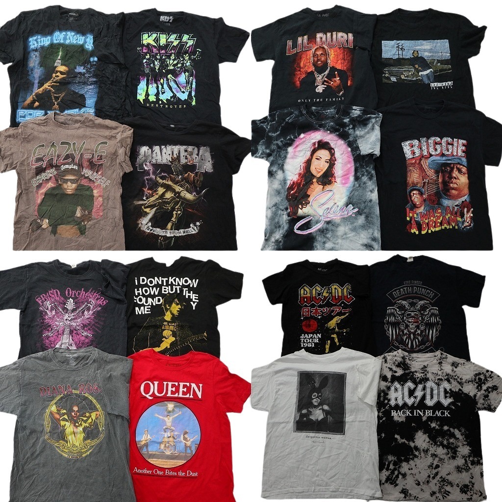 古着卸 まとめ売り 音楽・バンド 半袖Tシャツ 16枚セット (メンズ M ) KISS 人物アイスキューブ AC/DC BIGGIE 中古 古着 ND9685