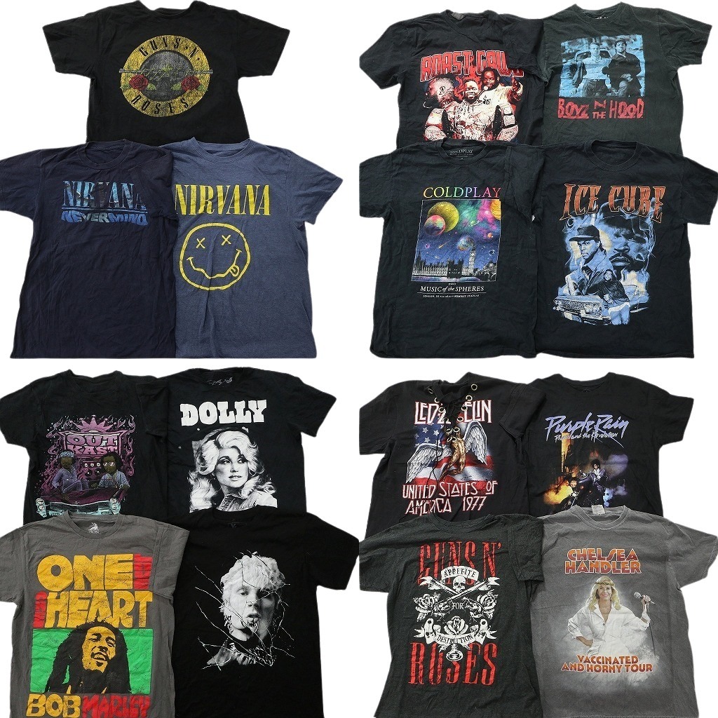 古着卸 音楽・バンド 半袖Tシャツ 15枚セット (メンズ M ) ニルヴァーナ レースアップ 人物 ボブマーリー アイスキューブ 中古 古着 ND9691
