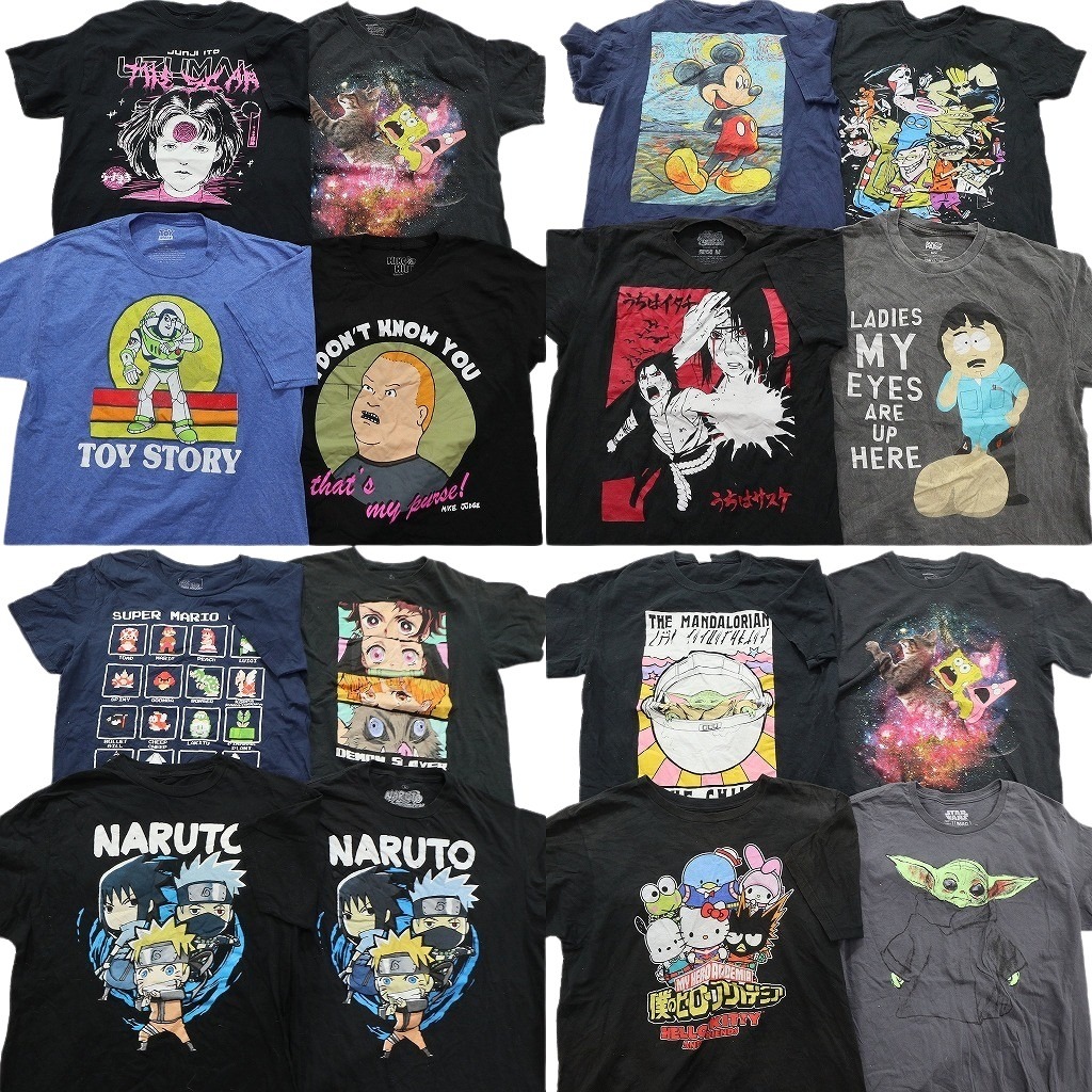 古着卸 まとめ売り キャラクター 半袖Tシャツ 16枚セット (メンズ M ) ミッキー トイストーリー ディズニー ナルト 中古 古着 ND9775