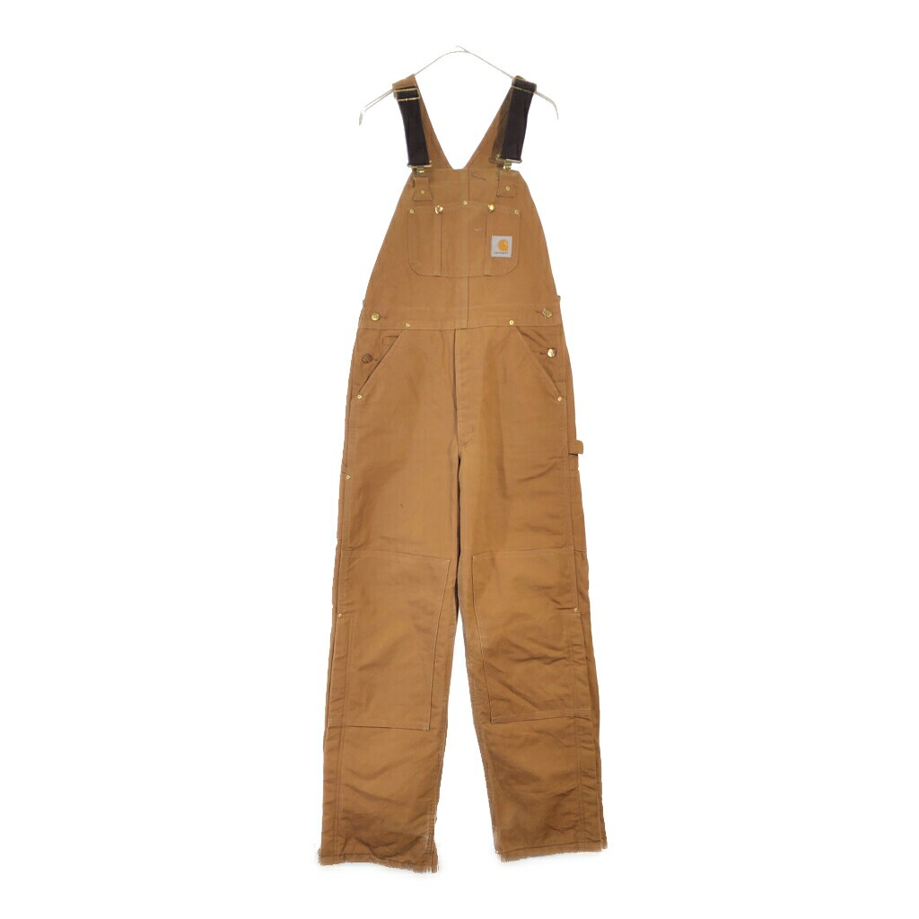 00年代 Carhartt カーハート ダック ダブルニー ビブオーバーオール ブラウン(メンズ W32 L32)中古 古着 X5777｜YAMAHISA USEDCLOTHINGSHOP