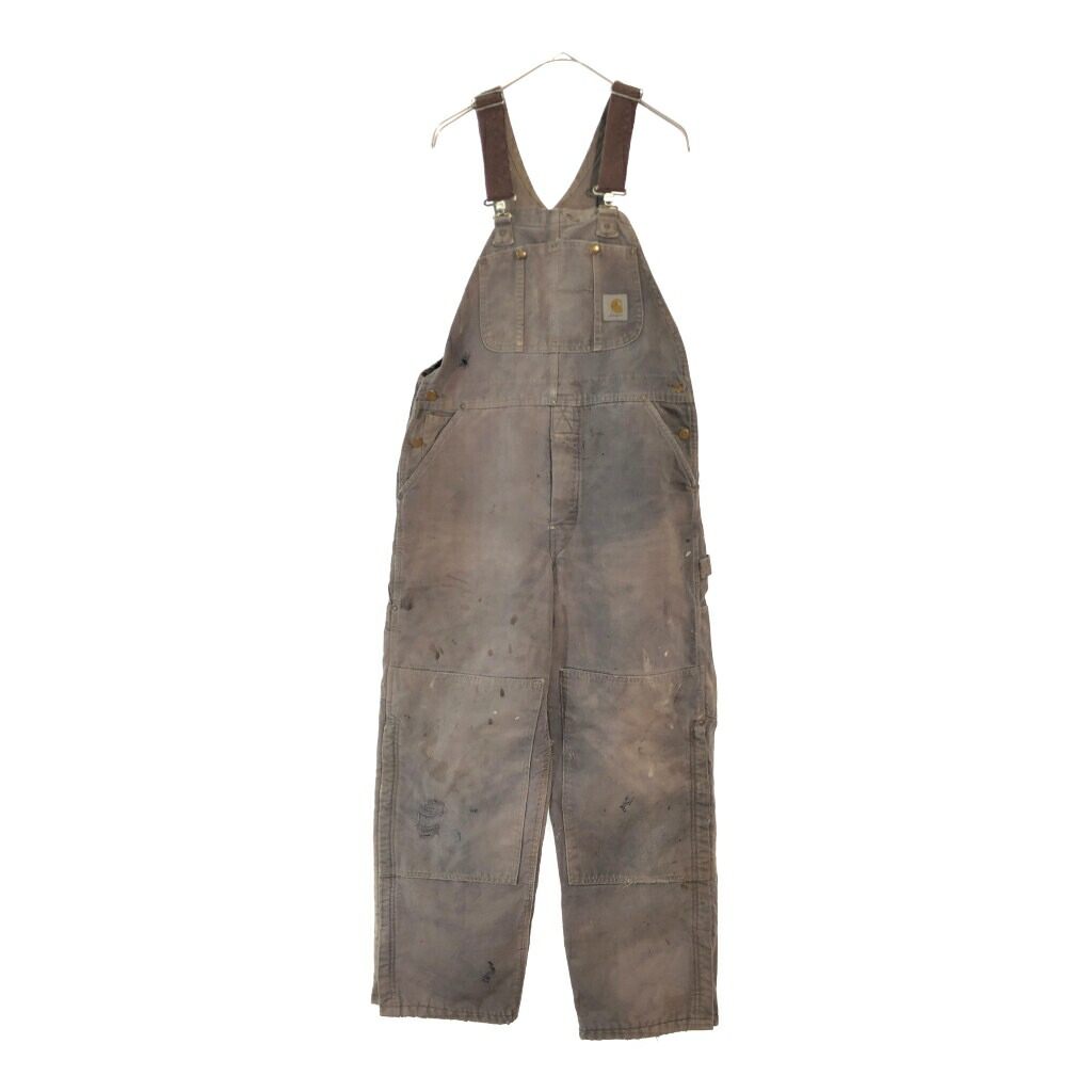 90年代 USA製 Carhartt カーハート ダック ダブルニー ビブオーバーオール フェード ブラウン(メンズ W32 L28相当)中古 古着 X5793