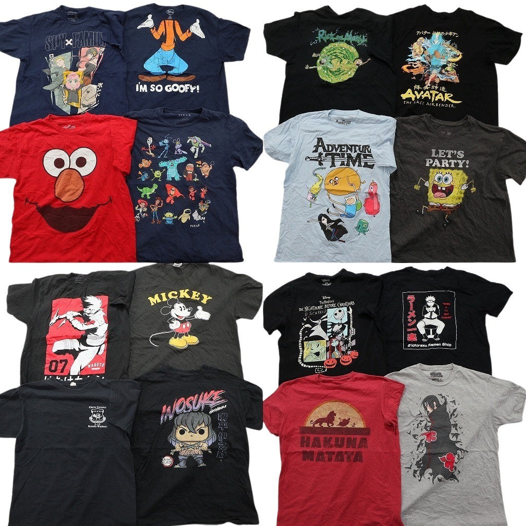 古着卸 まとめ売り キャラクター 半袖Tシャツ 16枚セット (メンズ L ) スパイファミリー ナルト スポンジボブ ディズニー 中古 古着 ND9862