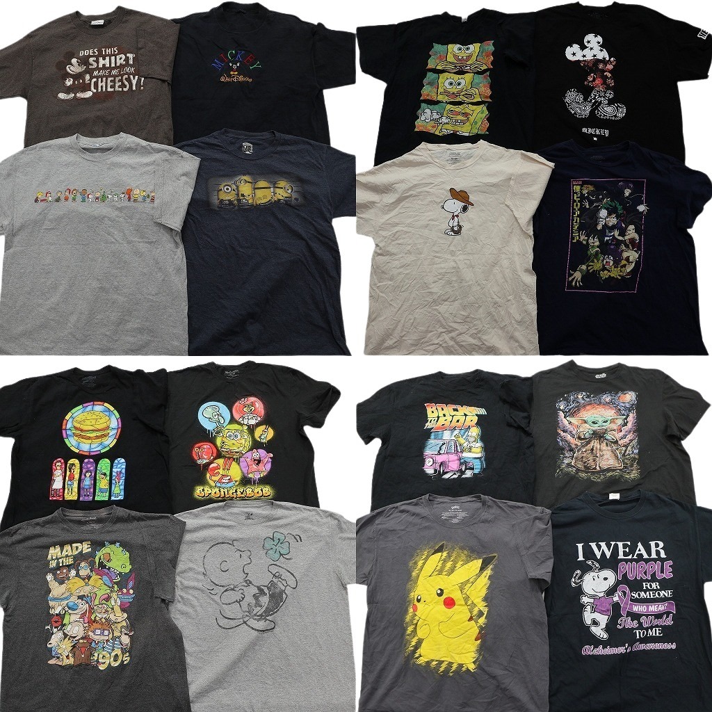古着卸 まとめ売り キャラクター 半袖Tシャツ 16枚セット (メンズ XL ) ミニオンズ ポケモン ヒロアカ スヌーピー ディズニー 中古 ND9873