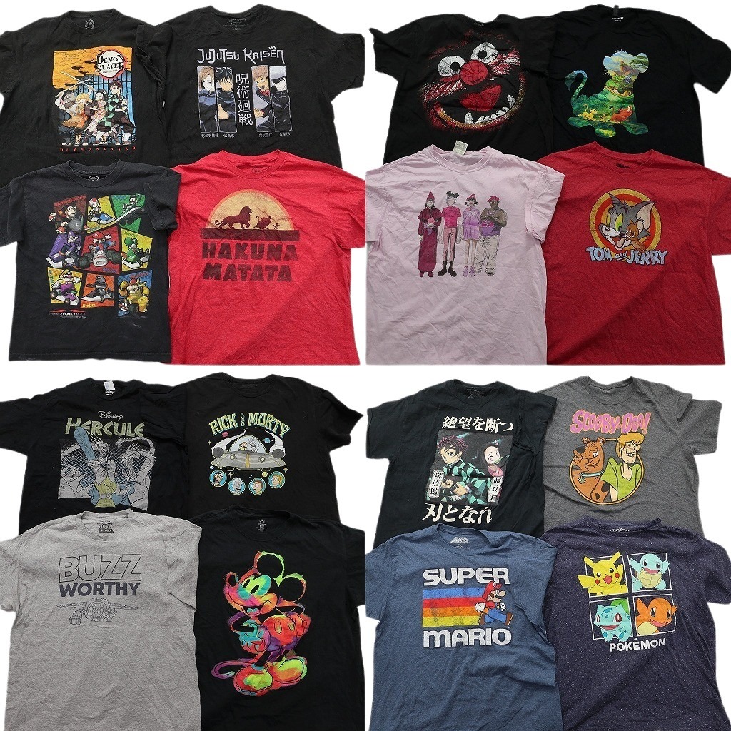 古着卸 まとめ売り キャラクター 半袖Tシャツ 16枚セット (メンズ XL ) 鬼滅の刃 ポケモン ディズニー トムとジェリー 中古 古着 ND9874