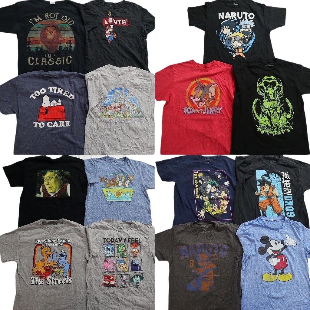 古着卸 まとめ売り キャラクター 半袖Tシャツ 15枚セット (メンズ M /L ) リーバイス マリオ ドラゴンボール ヒロアカ ナルト 中古 ND9884
