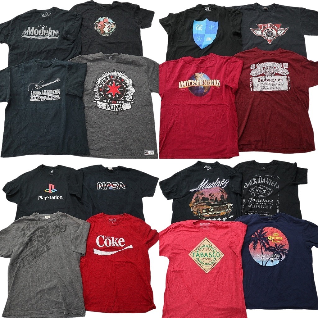古着卸 まとめ売り 有名企業 半袖Tシャツ 16枚セット (メンズ XL ) NASA ジムビーム コカ・コーラ プレイステーション 中古 古着 NE0018