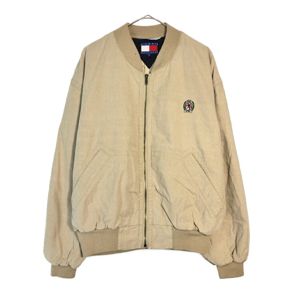 90年代 TOMMY HILFIGER トミーヒルフィガー リネンブルゾンジャケット ベージュ(メンズ M)中古 古着 X5981