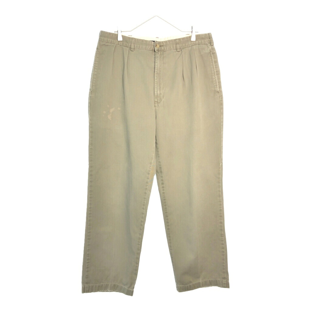 90年代 Polo by Ralph Lauren ポロ ラルフローレン 2タック チノパンツ ポロチノ カーキ(メンズ W36 L34)中古 古着 X6033