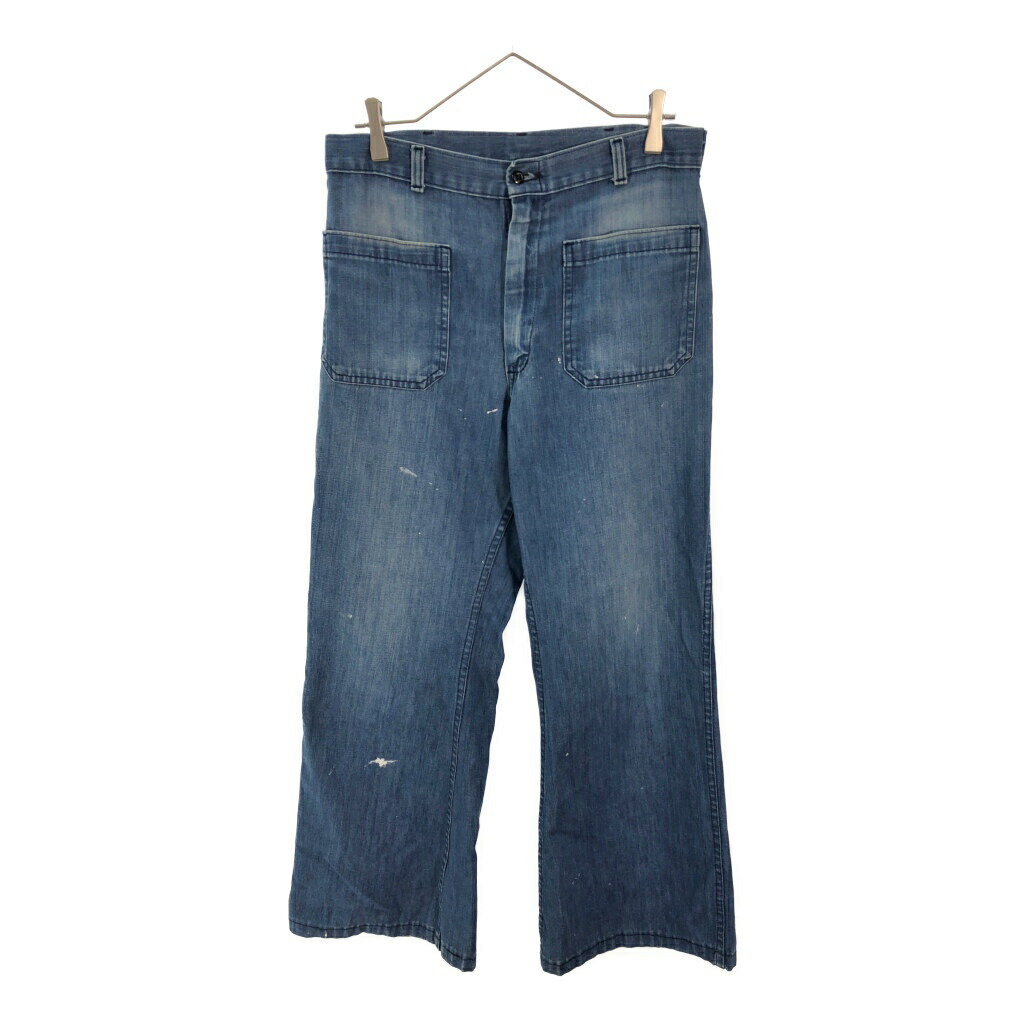 80年代 米軍実物 U.S.NAVY デニムユーティリティーパンツ DENIM-TYPE1 ミリタリー ペンキ ブルー(メンズ 33R)中古 古着 X6182