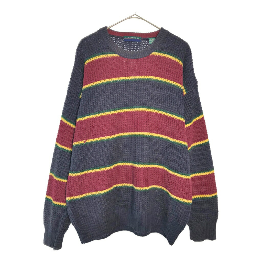 90年代 CLAYBROOKE ローゲージニット ラミーコットンセーター ボーダー ネイビー(メンズ M)中古 古着 X6387