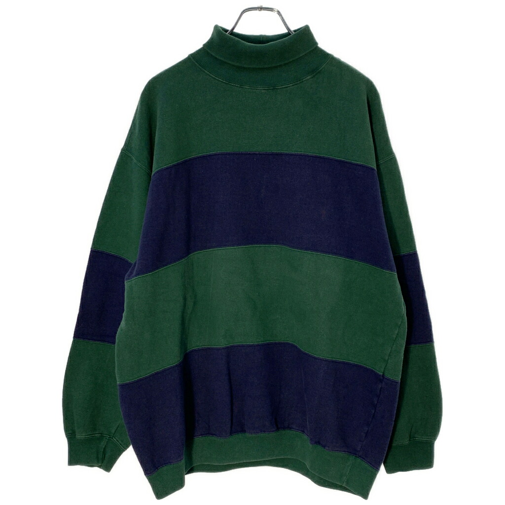 90年代 GAP ギャップ タートルネック スウェット オールドギャップ ファットボーダー グリーン(メンズ M)中古 古着 X6360