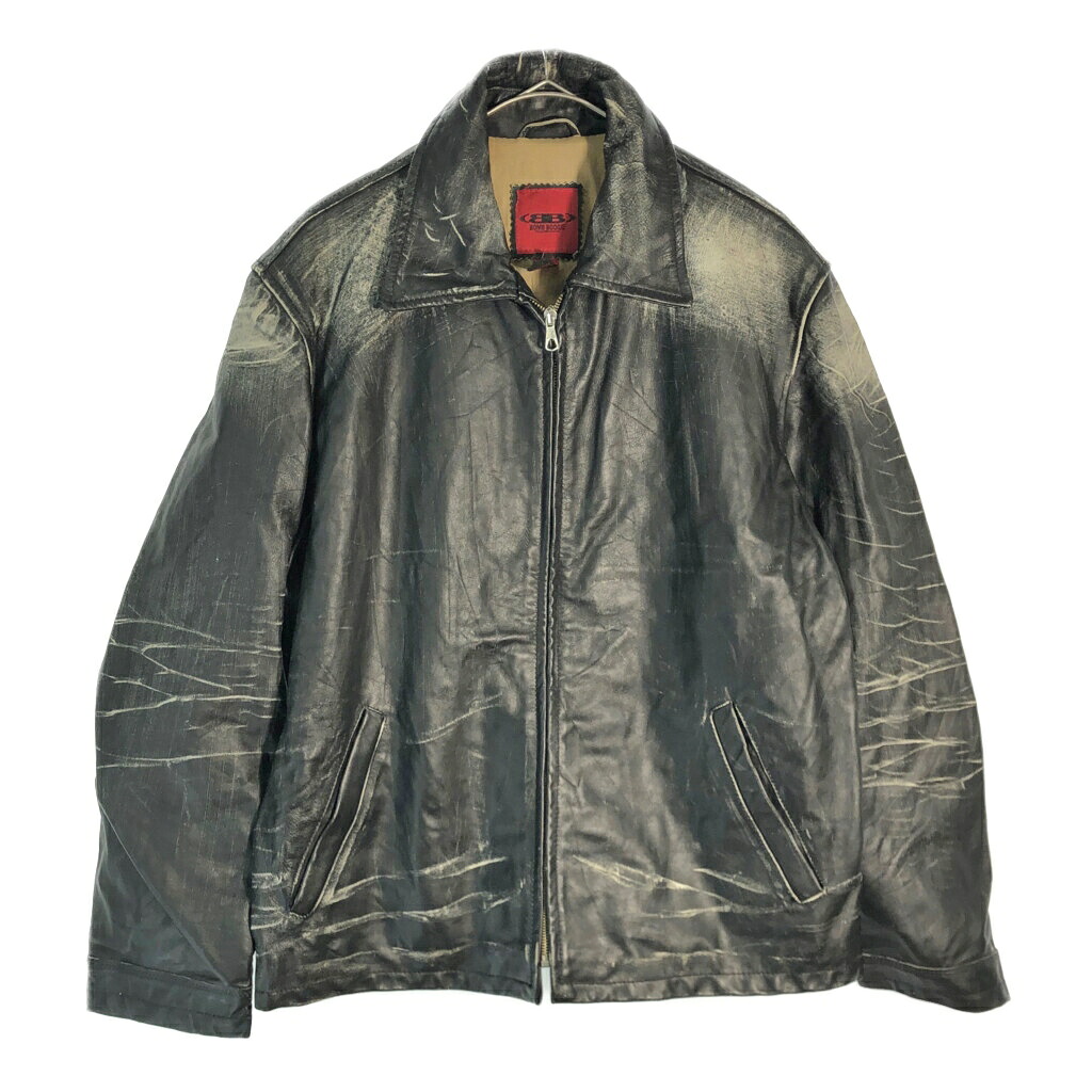 BOMB BOOGIE ダメージ レザージャケット 大きいサイズ ブラック(メンズ XXL)中古 古着 X6425｜YAMAHISA USEDCLOTHINGSHOP