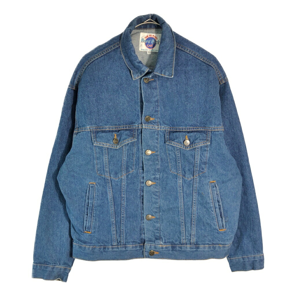 90年代 USA製 Hard Rock Cafe ハードロックカフェ ロゴ デニムジャケット ブルー(メンズ S)中古 古着 X6455